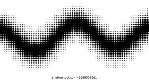 Elemento de diseño de onda de semitono negro con efecto de degradado punteado abstracto para póster, movimiento y fondo digital de moda.
