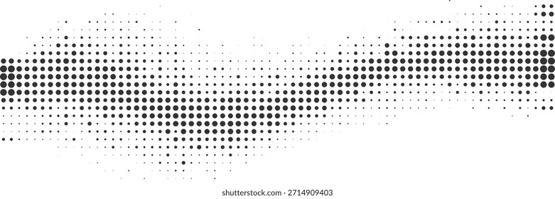 Tira de textura de onda de semitono negro para carteles modernos, diseños tecnológicos, encabezados de Sitio web, Ilustración vectorial de marca digital abstracta