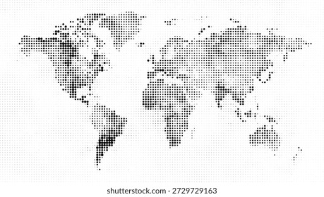 Black halftone world map on with grid pattern texture