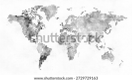 Black halftone world map on with grid pattern texture