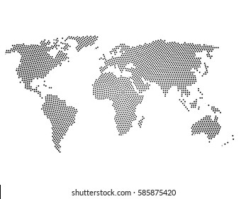 Black Halftone World Map Of Small Dots In Radial Arrangement. Simple Flat Vector Illustration On White Background.