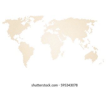 Black halftone world map of small dots in radial arrangement. Simple flat vector illustration on white background.