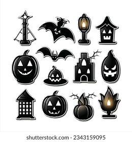 Black hallo ween icons, set of hallo ween bundle, elements, white background. vector illustration. svg
