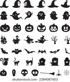 Black hallo ween icons silhouette t shirt set of hallo ween elements collection. svg