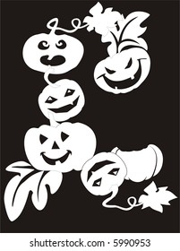 Black Halloween background. Bats and pumpkin, vector illustration.