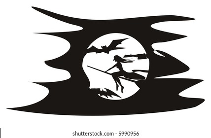 Black Halloween background. Bats and pumpkin, vector illustration.