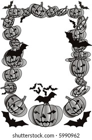 Schwarzer Halloween-Hintergrund. Fledermäuse und Kürbis, Vektorgrafik.