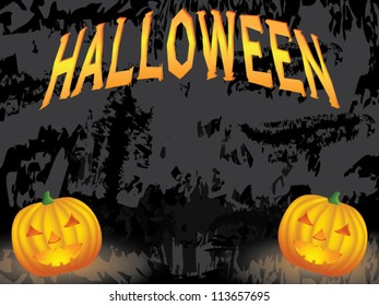 black Halloween background with two pumpkins vector illustration