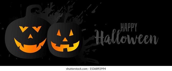 black halloween background with two pumpkins