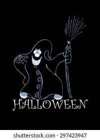 black halloween backgrounds with smile ghost with broom