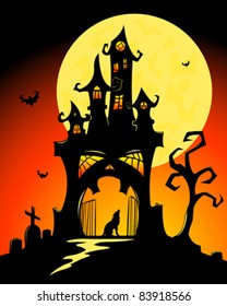 Black halloween castle. Vector cartoon illustration.