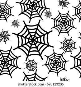 Black halloween cobweb seamless pattern. Flat vector cartoon illustration. Objects isolated on white background.