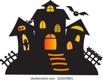 Black Halloween Ghost Haunted House Vector