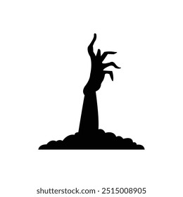 Black halloween holiday silhouette vector of hand isolated on white background, Hand out of grave