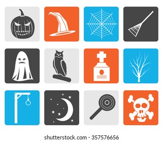 Black halloween icon pack  with bat, pumpkin, witch, ghost, hat - vector icon set