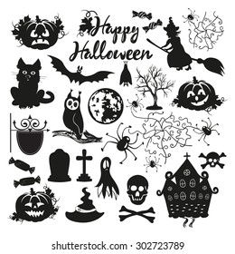 Black Halloween Icons on a white background