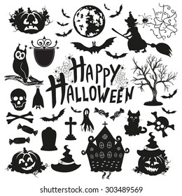 Black Halloween Icons on a white background