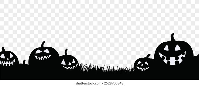 Black Halloween pumpkins with spooky faces on a transparent background. Perfect for Halloween-themed designs, banners, invitations, and social media posts. vector 