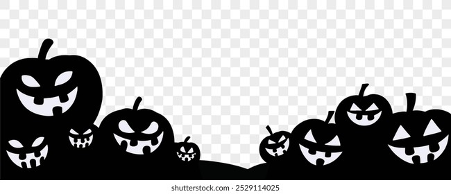 Black Halloween pumpkins with spooky faces on a transparent background. Perfect for Halloween-themed designs, banners, invitations, and social media posts. vector 