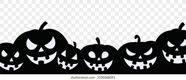 Black Halloween pumpkins with spooky faces on a transparent background. Perfect for Halloween-themed designs, banners, invitations, and social media posts. vector 