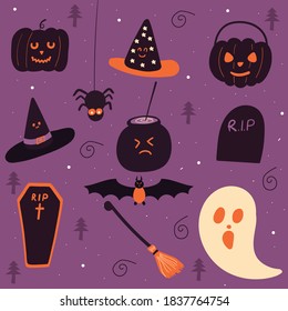 black Halloween set consept vector art design