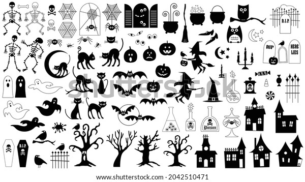 Black Halloween Silhouette Vector Illustrations Bundle Stock Vector ...