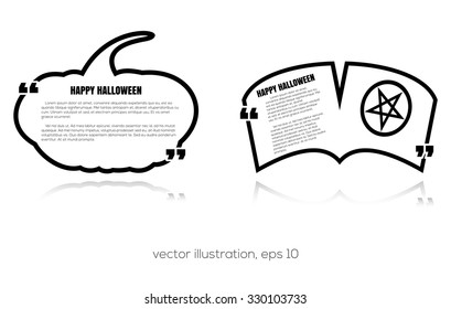 Black Halloween textbox quote in pumpkin and magic book form. Happy Halloween.