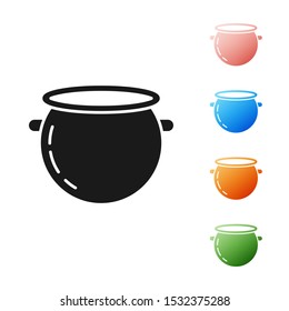 Black Halloween witch cauldron icon isolated on white background. Happy Halloween party. Set icons colorful. Vector Illustration
