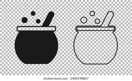 Black Halloween witch cauldron icon isolated on transparent background. Happy Halloween party.  Vector