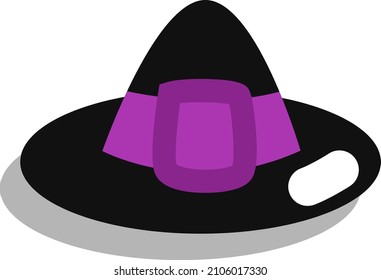 Black halloween witch hat, illustration, vector on a white background.