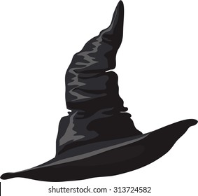 Black halloween witch hat. Style and fashion. Vector.