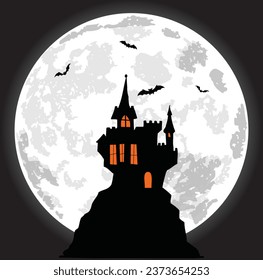 Black Halloweens background  with castle on the full moon