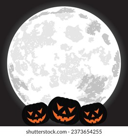 Black Halloweens background  with Jack O' Lantern on the full moon