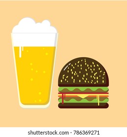 Black hamburger with beer. Vector illustrator
