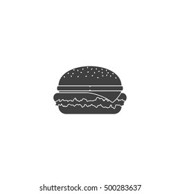 Black hamburger icon isolated on white background. Grilled sandwich burger icon with cheese and snack big burger american cheeseburger delicious cuisine. Classic tasty restaurant fast food.