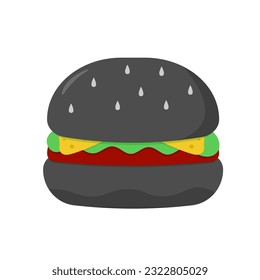 Black hamburger. Vector illustration in flat style. Isolated on white background.