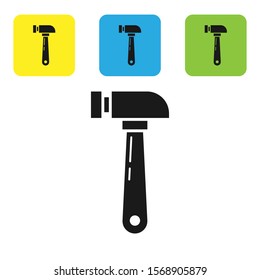 Black Hammer icon isolated on white background. Tool for repair. Set icons colorful square buttons. Vector Illustration