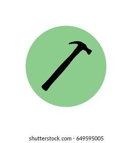 Black hammer icon vector. Green button. Green circle