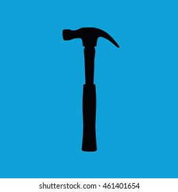 Black hammer icon vector illustration. Blue background