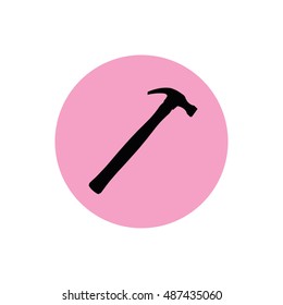 Black hammer icon vector illustration. Pink button. Pink circle