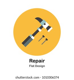 Black hammer with nails flat icon