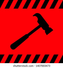 Black hammer on a red background, vector illustration for design.