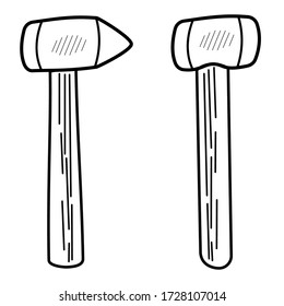 Black hammer outline icon, linear style icon, isolated on white. Symbol, logo illustration. Carpenter hammer. Repair tool. Vector illustration