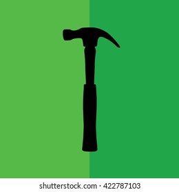 Black hammer vector icon illustration. Green background
