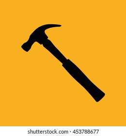 Black hammer vector icon illustration. Yellow background