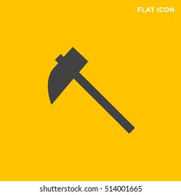 Black hammer vector icon on yellow background