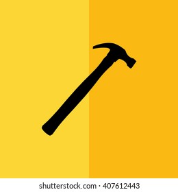 Black hammer vector illustration. Yellow background