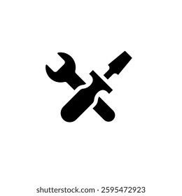 Black hammer and wrench icon with a simple yet effective silhouette style emphasizing clarity.