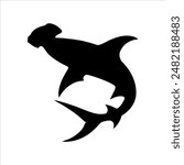 Black hammerhead shark silhouette isolated on white background. Hammerhead shark icon vector illustration design.