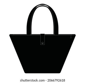 Black Hand Bag With Snap Closure Template Vector on White Background.